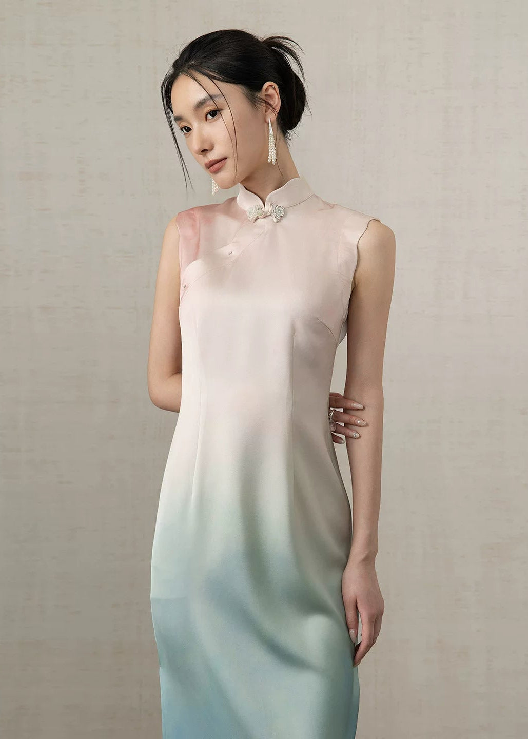 Inkshade | Blush Gradient Modern Qipao (墨影)