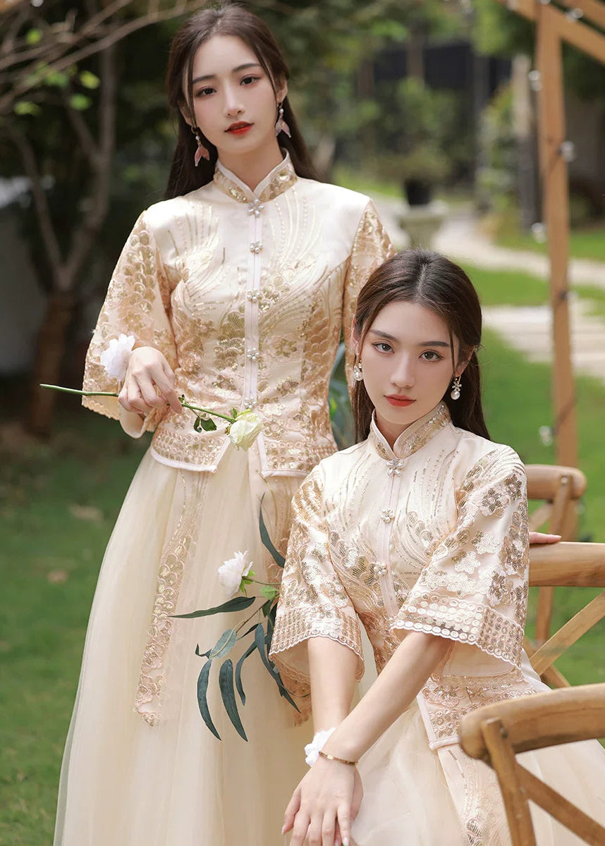 Bridesmaids Gold Champagne Chinese Style Dress (BM014)