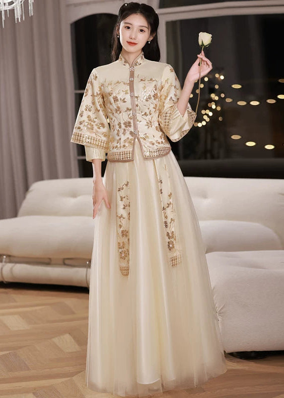 Bridesmaids Gold Champagne Chinese Style Dress (BM012)