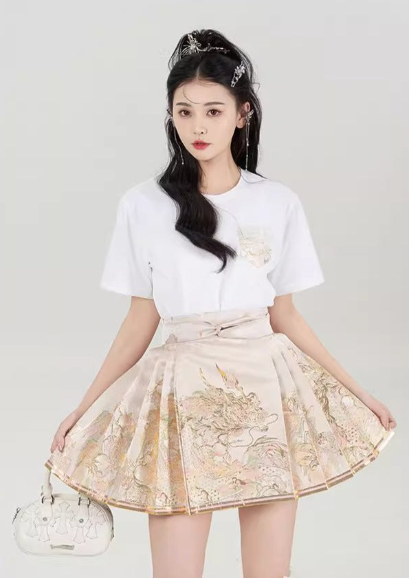 Peach Dragon | Modern Short Ma Mian Skirt (春山桃龙)