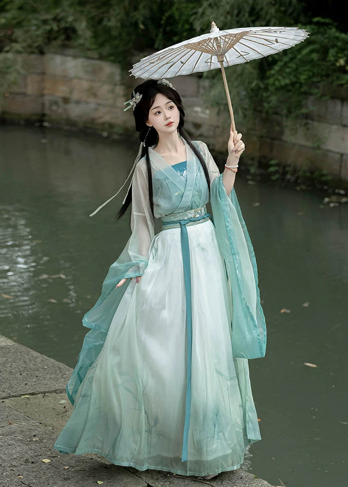 Bamboo Rain | 4-Piece Embroidered  Hanfu (清影)