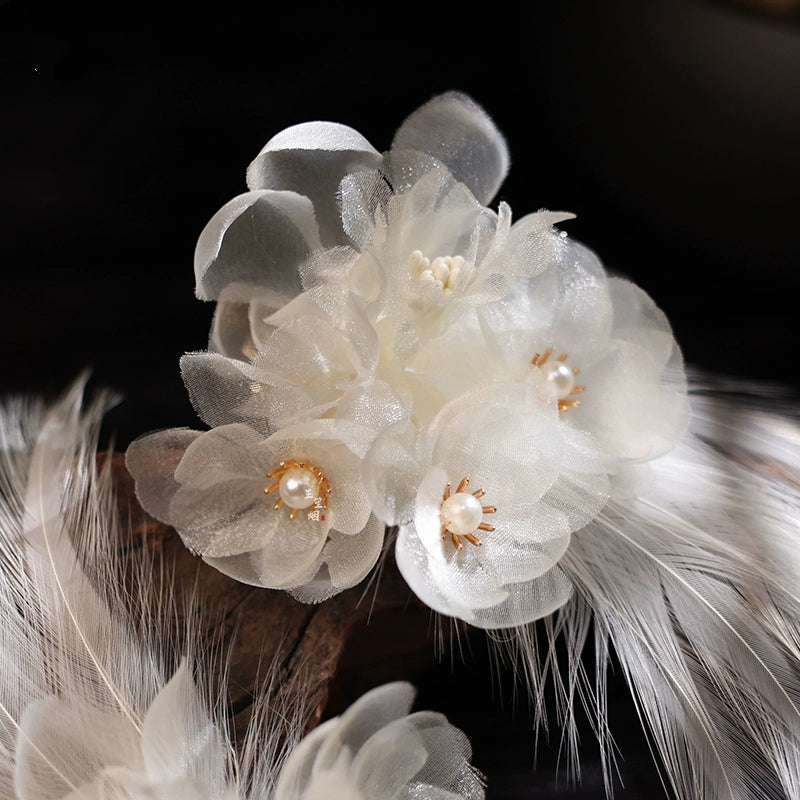 Pluma | Horquilla con plumas florales de 3 colores (翎羽)