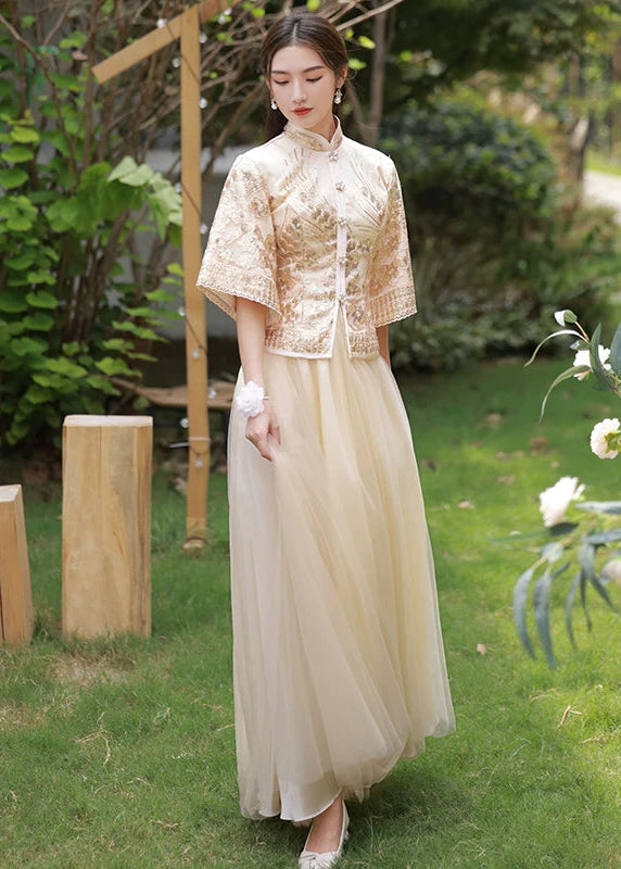 Bridesmaids Gold Champagne Chinese Style Dress (BM014)