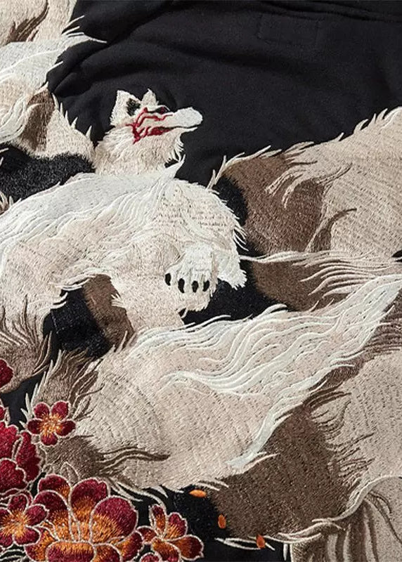Kitsune | Embroidered Unisex Kimono Fleece Hoodie (九尾狐)
