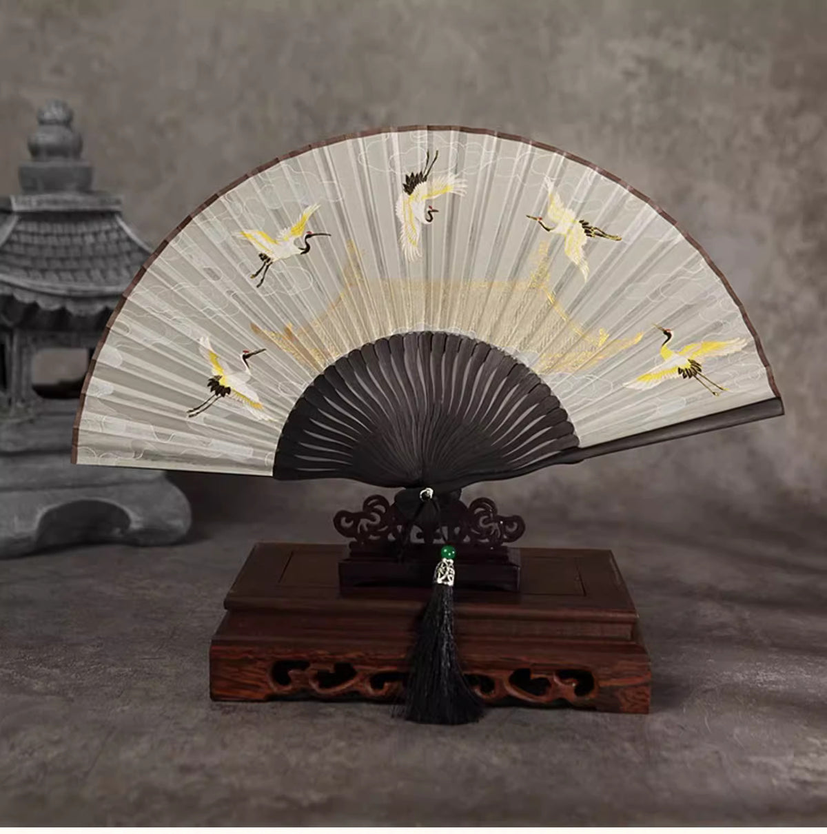 Flying Crane | Folding Tassels Fan