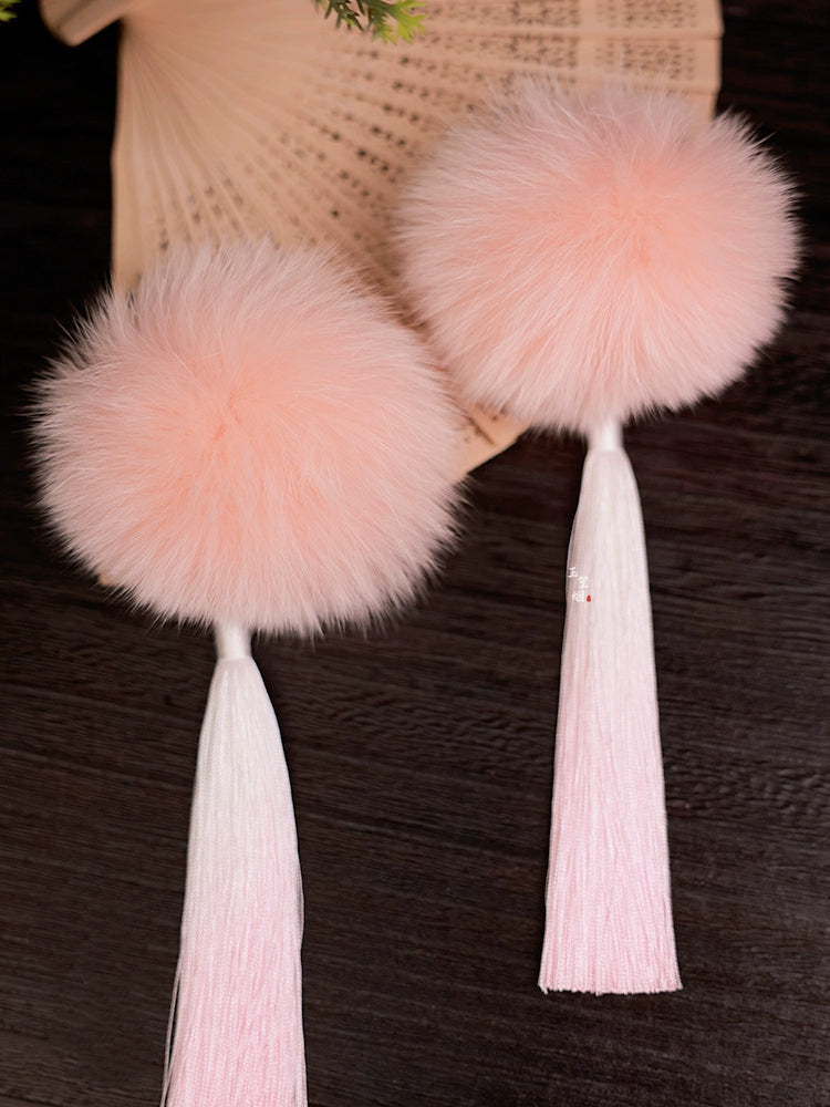 Lunar Snowball | 6 Fox Fur Pom Hair Pieces (雪月)