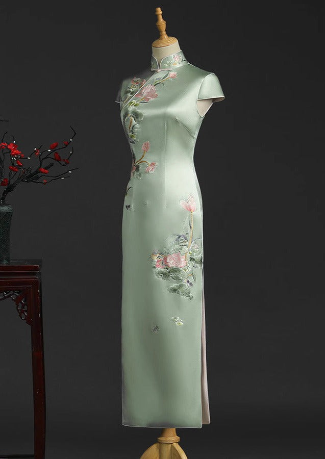 Lotus | Silk Green Custom Made Qipao (睡莲)
