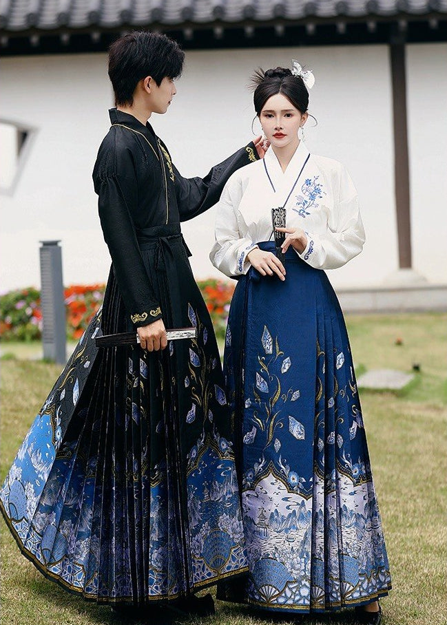 Blue & White Ode | Plus Embroidered Ma Mian Skirt Set (青花赋)