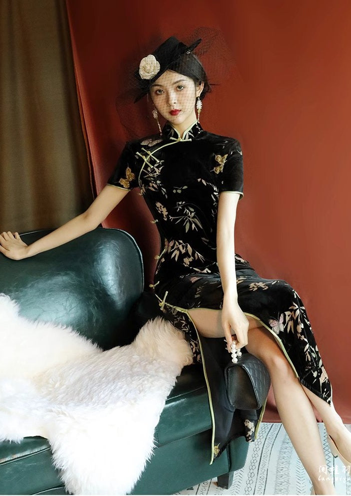 Black Bamboo | Velvet Qipao Dress (黑竹)