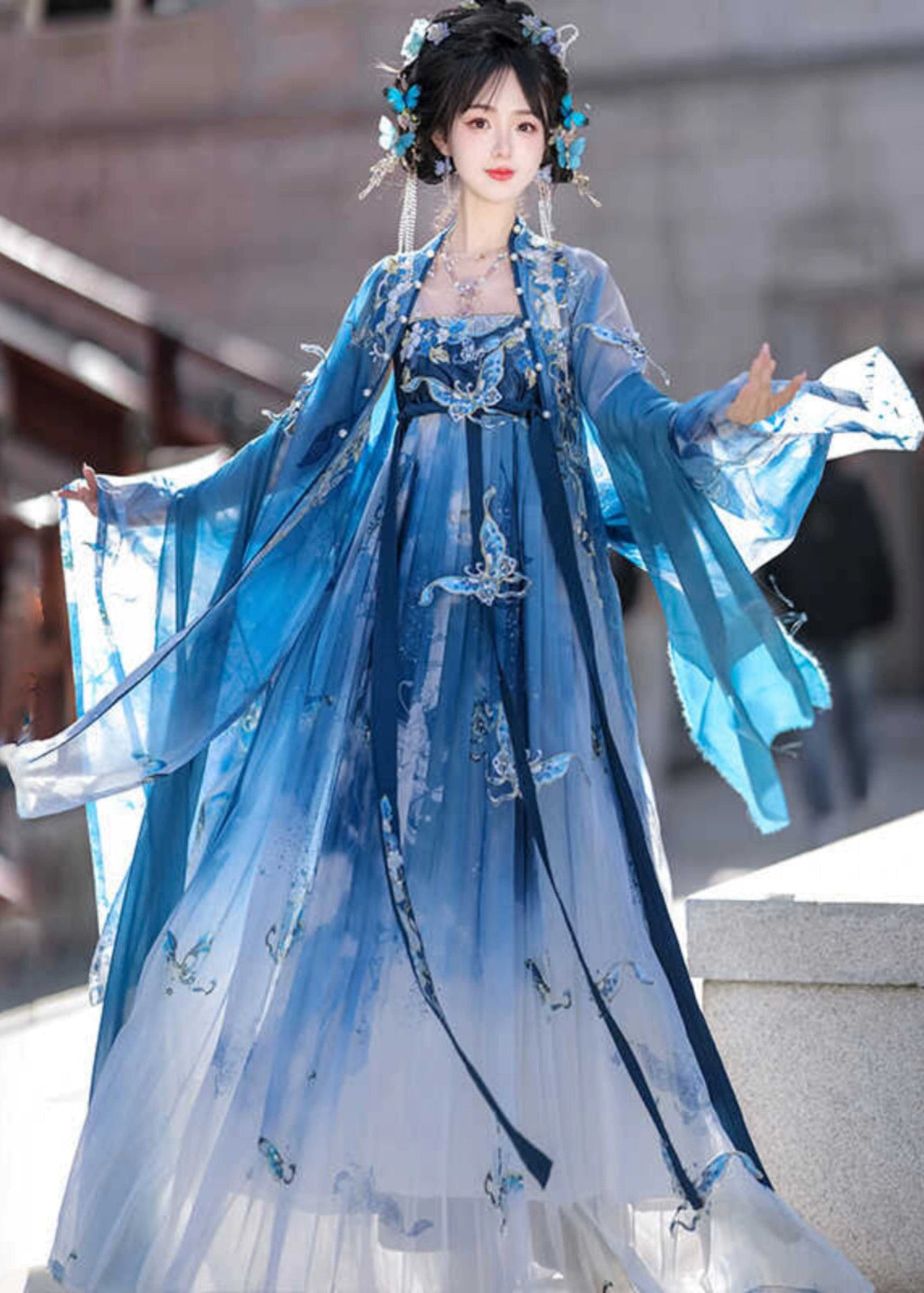 Blue Butterfly | 4-Piece Embroidered Hanfu (瓷碟美人)