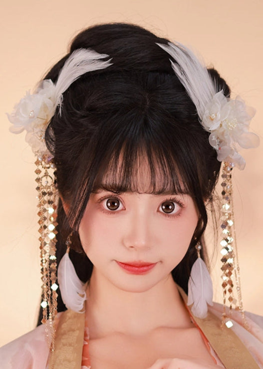 White Crane | Floral Feather Hairclips (白鹤)