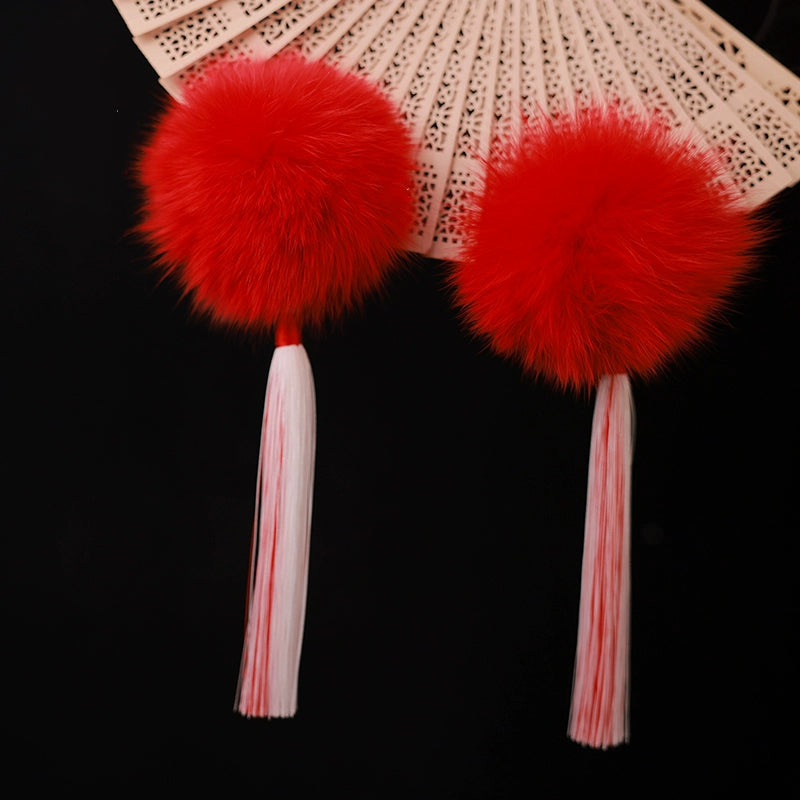 Lunar Snowball | 6 Fox Fur Pom Hair Pieces (雪月)