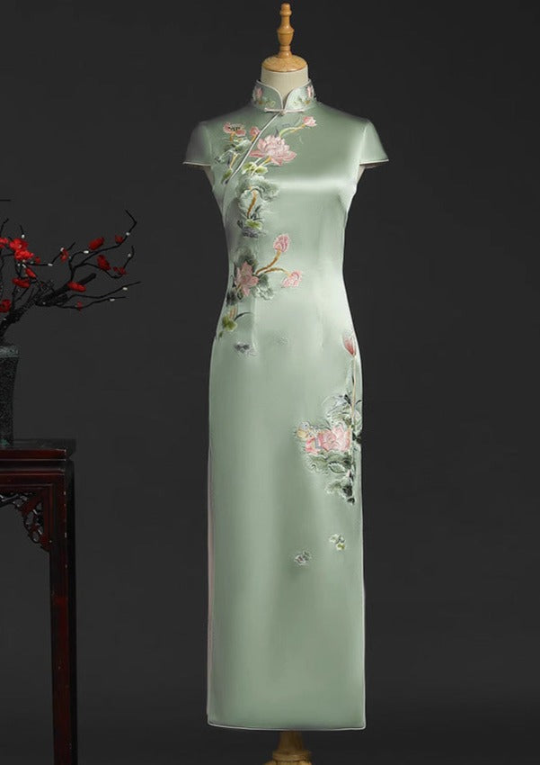 Lotus | Silk Green Custom Made Qipao (睡莲)