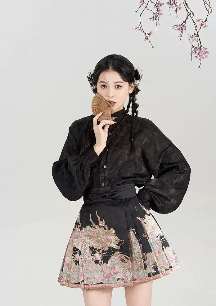Peach Dragon | Modern Short Ma Mian Skirt (春山桃龙)