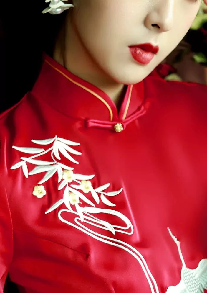 Crane | Red Qipao Dress (仙鹤)