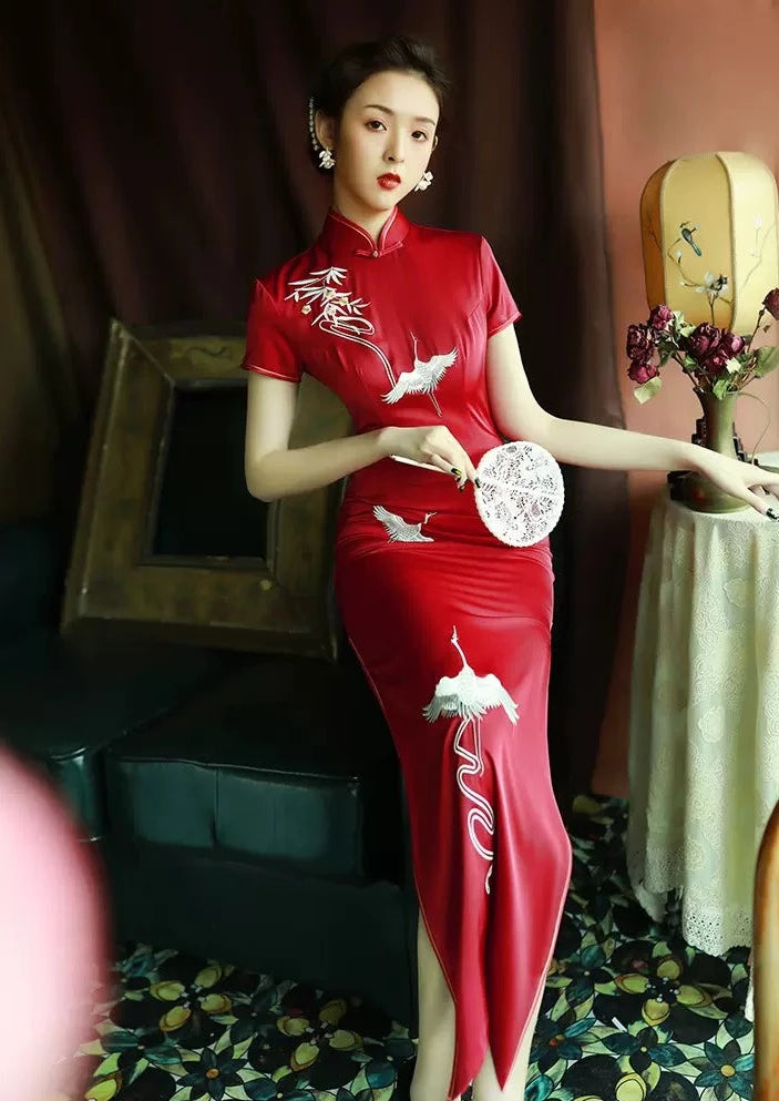 Crane | Red Qipao Dress (仙鹤)