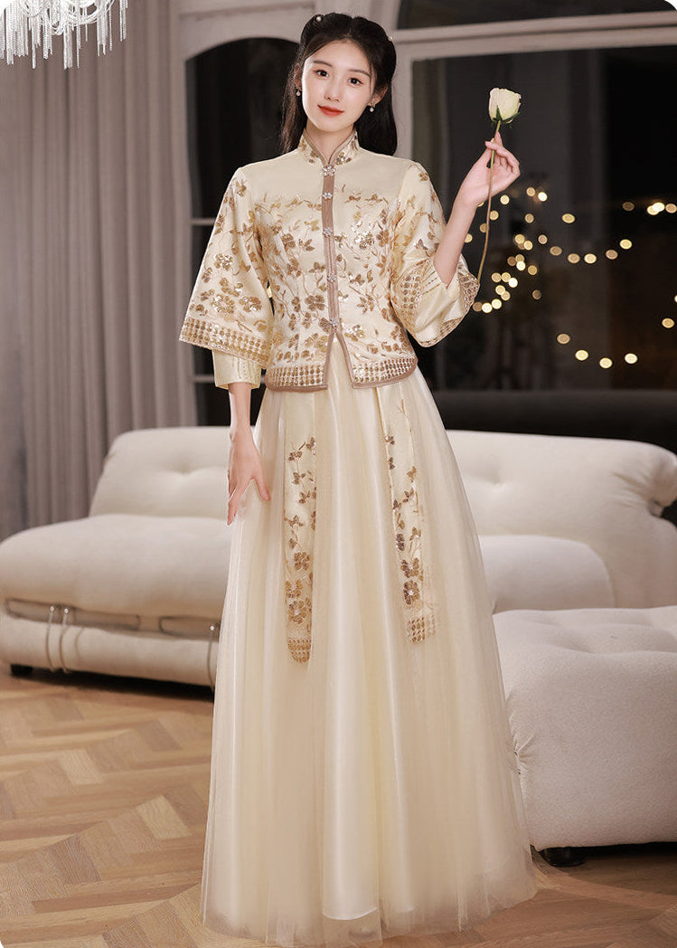 Bridesmaids Gold Champagne Chinese Style Dress (BM012)
