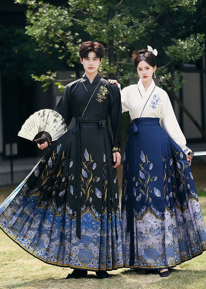 Blue & White Ode | Plus Embroidered Ma Mian Skirt Set (青花赋)