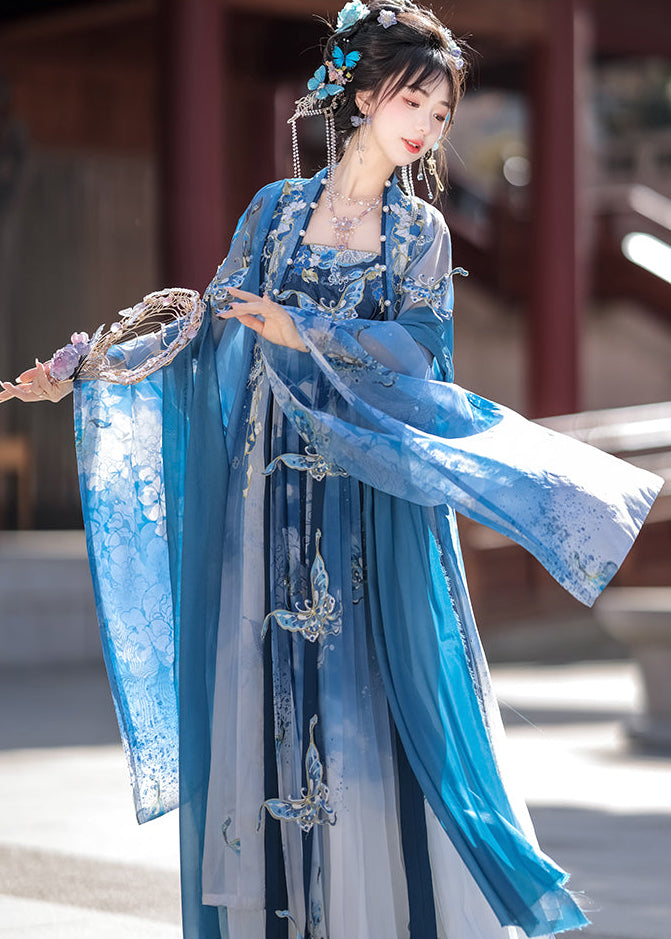 Blue Butterfly | 4-Piece Embroidered Hanfu (瓷碟美人)