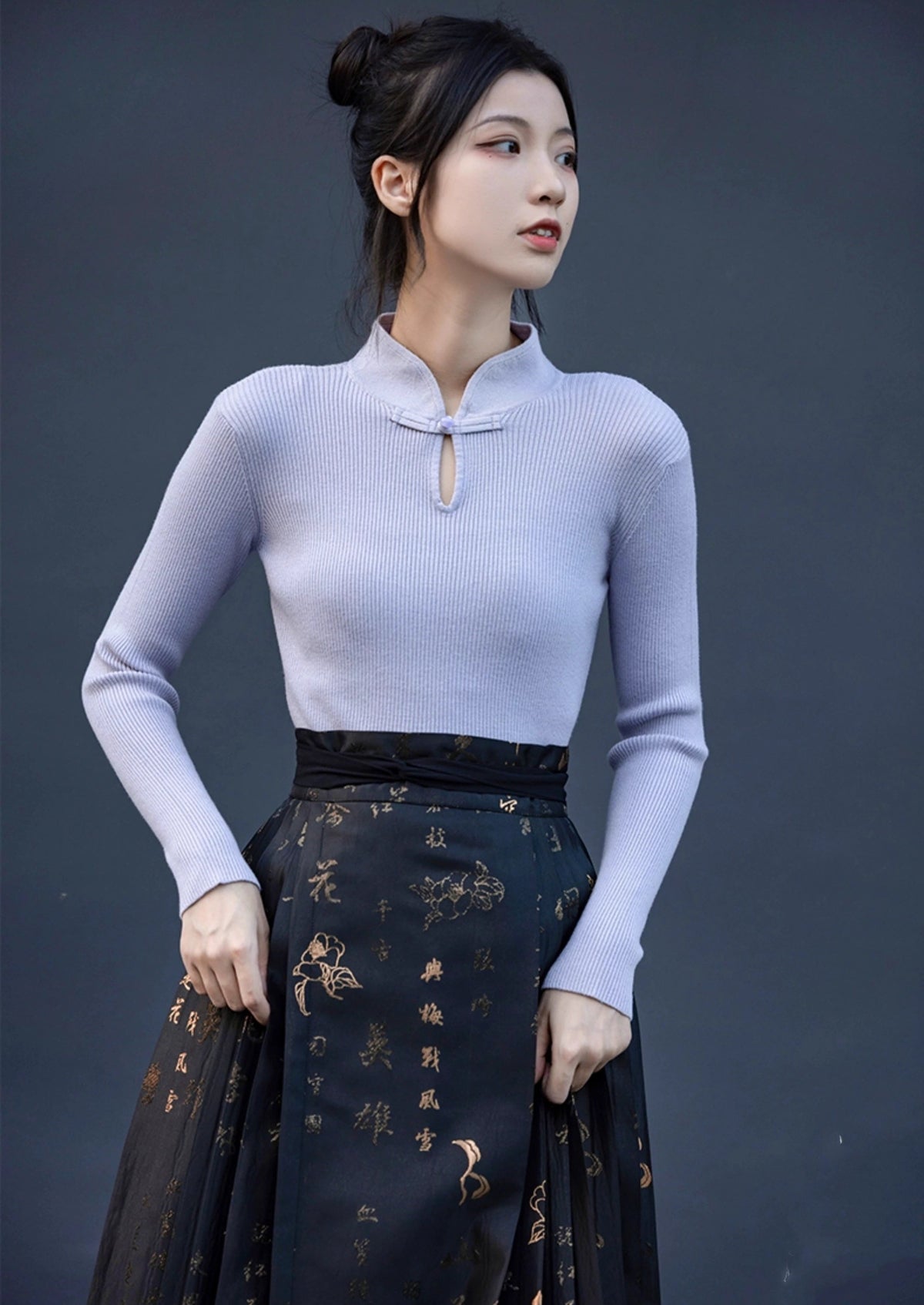 Jade | 9-Colors Mandarin Collar Ribbed Knit Top (落玉盘)