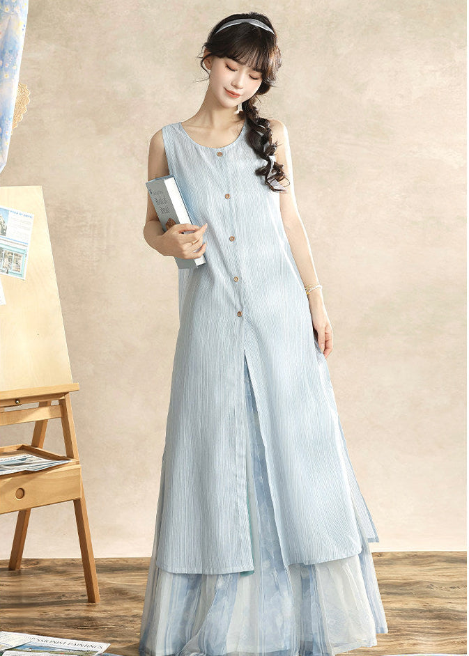 Dyed in Blue| 2-Piece Modern New Chinese Style Sleeveless Summer Dress(染蓝)