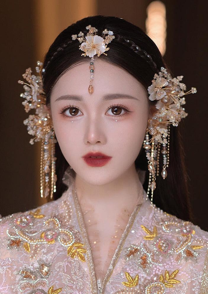Traditional Chinese Empress Wedding Dress and Hair Decoration Complete Set
