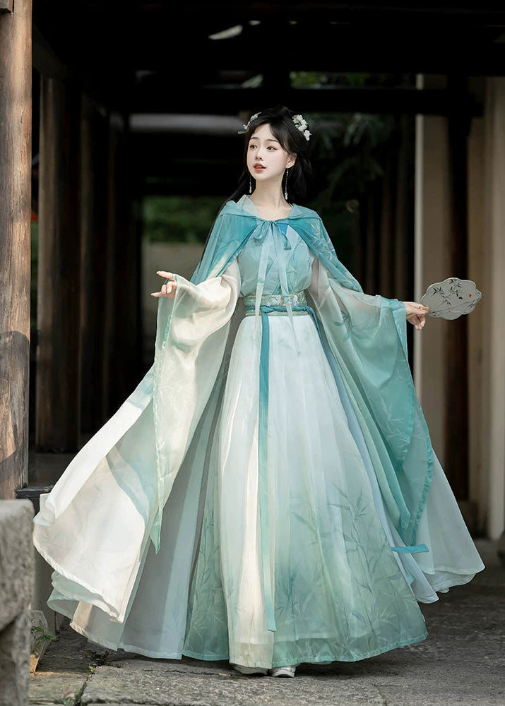 Bamboo Rain | 4-Piece Embroidered  Hanfu (清影)