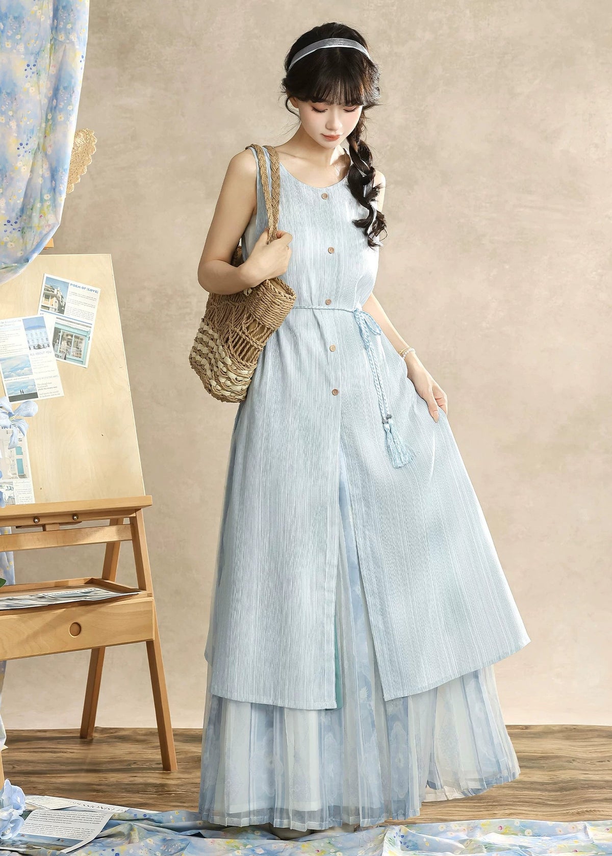 Dyed in Blue| 2-Piece Modern New Chinese Style Sleeveless Summer Dress(染蓝)