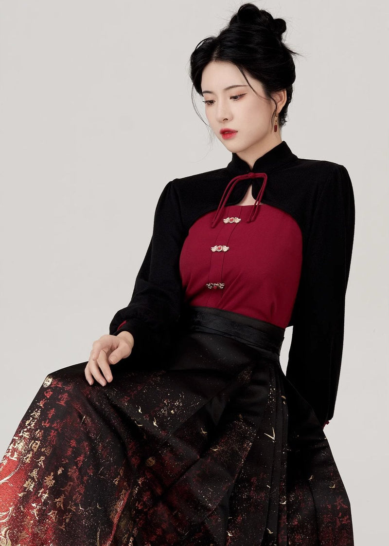 Cinnabar | Modern 3-Pieces Ma Mian Skirt Set (丹砂)