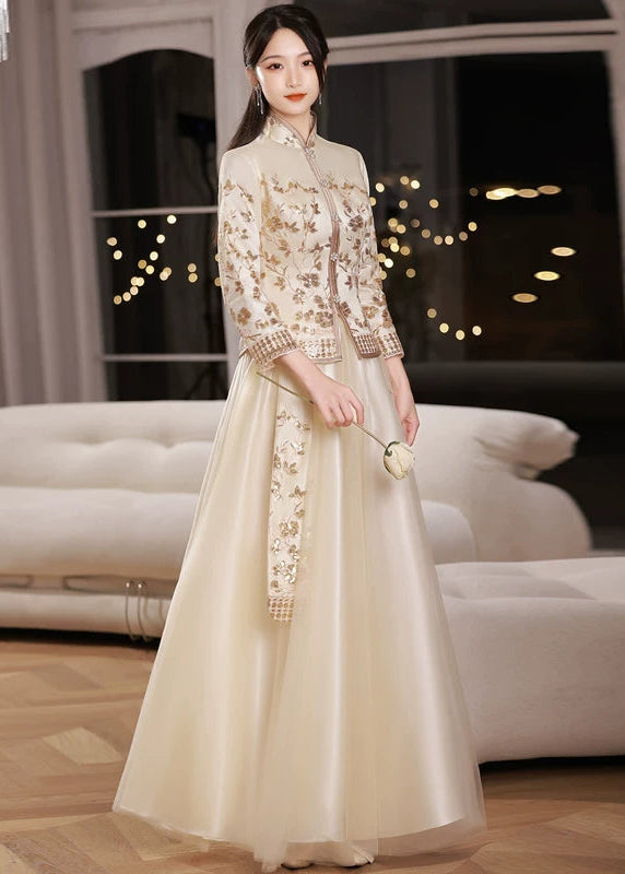 Bridesmaids Gold Champagne Chinese Style Dress (BM012)
