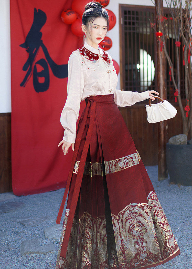 Little Jade | Plus Embroidered Ma Mian Skirt Set (点翠)