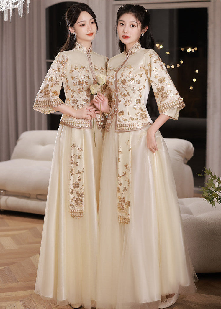 Bridesmaids Gold Champagne Chinese Style Dress (BM012)