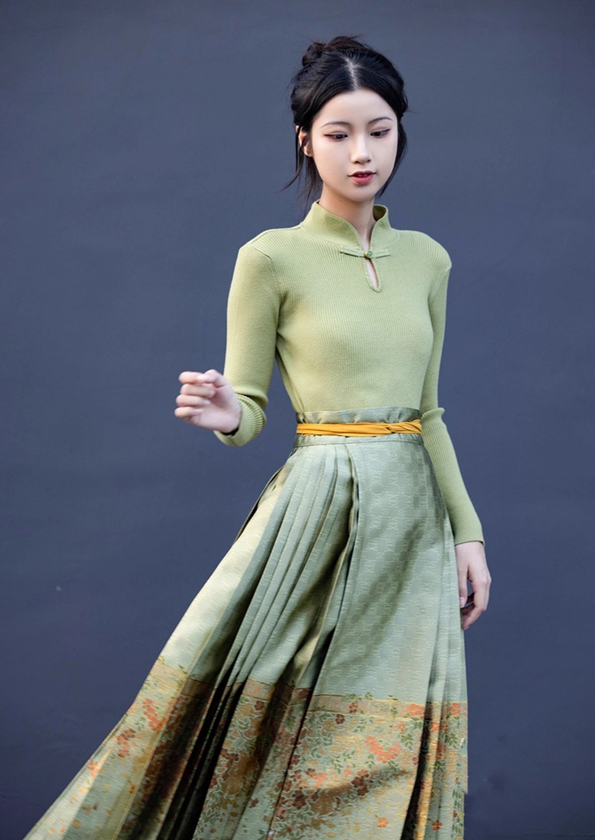 Jade | 9-Colors Mandarin Collar Ribbed Knit Top (落玉盘)