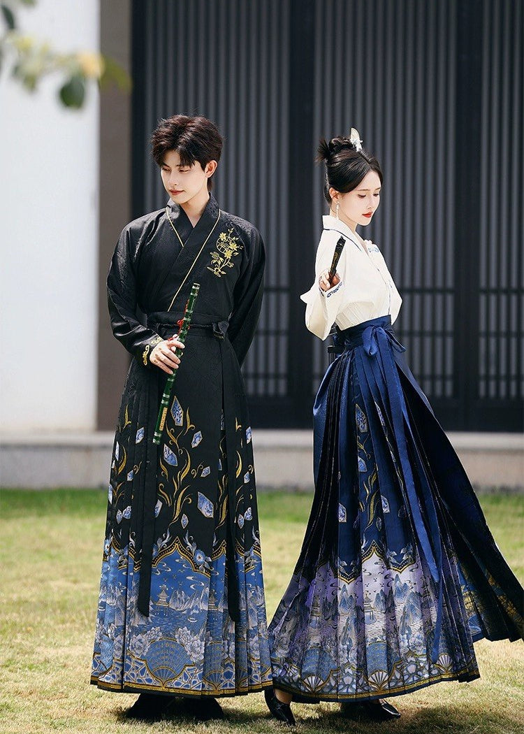 Blue & White Ode | Plus Embroidered Ma Mian Skirt Set (青花赋)