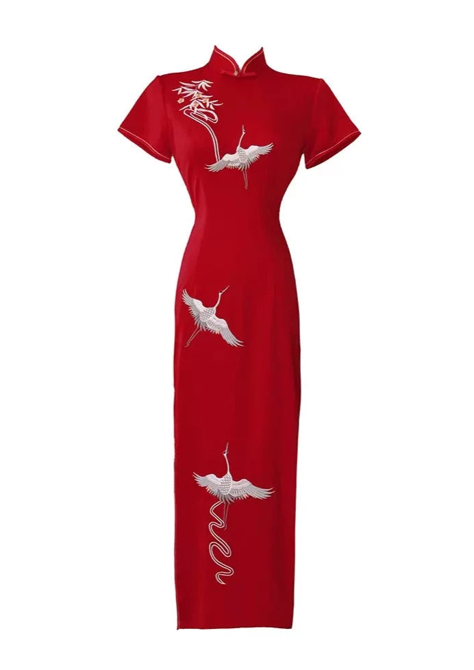 Crane | Red Qipao Dress (仙鹤)