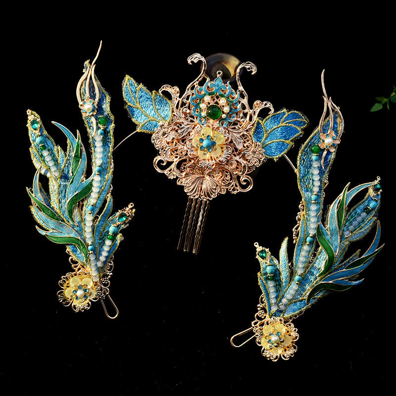 Azure Phoenix | Feathered Crown & Hair Accessories Set (青鸾神女)