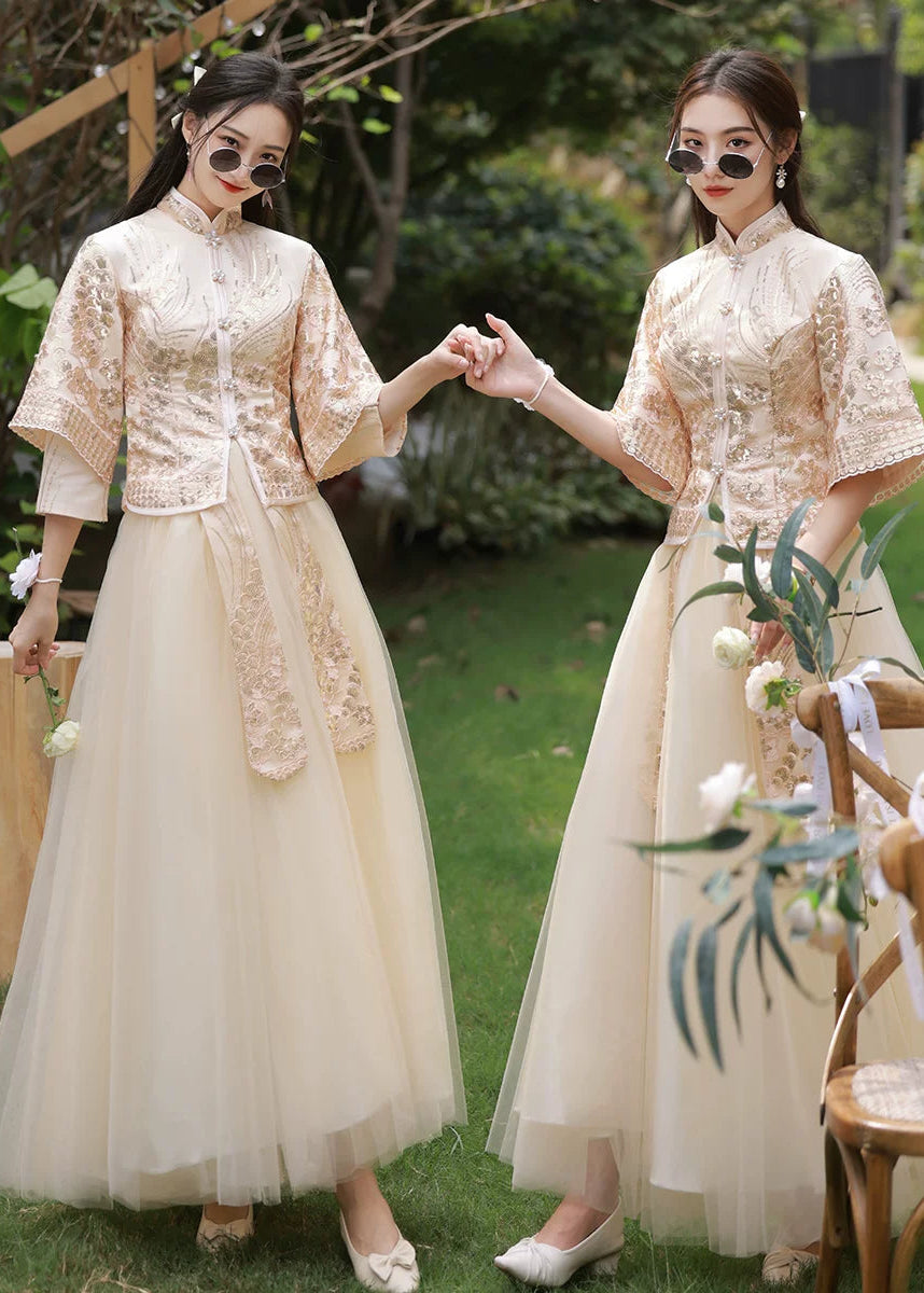 Bridesmaids Gold Champagne Chinese Style Dress (BM014)
