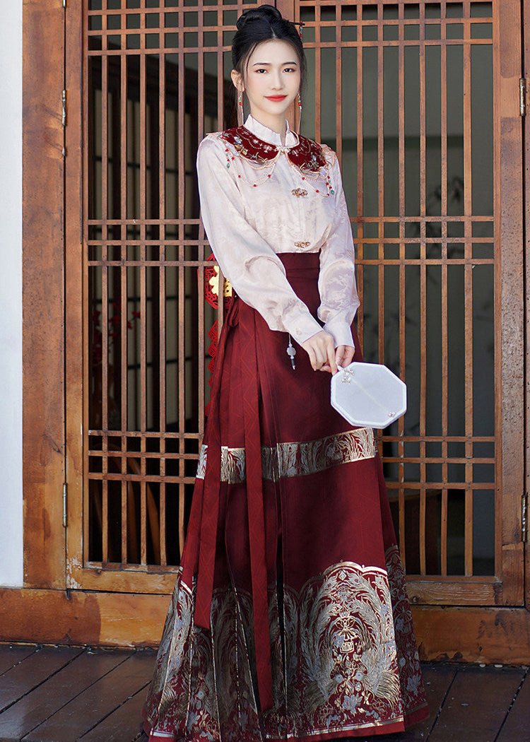 Little Jade | Plus Embroidered Ma Mian Skirt Set (点翠)