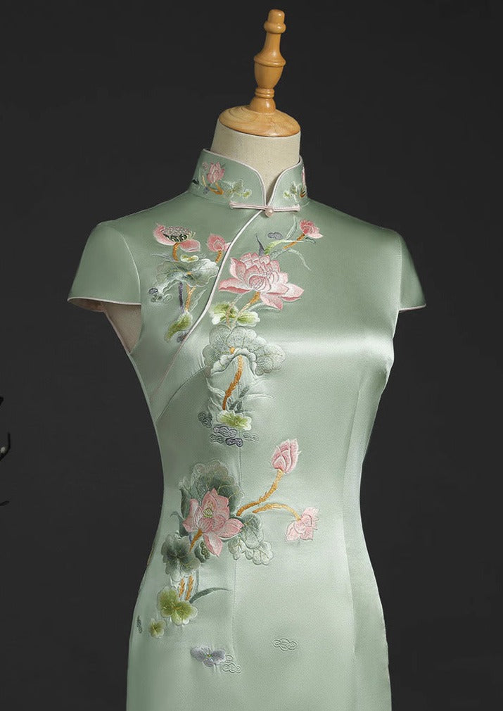 Lotus | Silk Green Custom Made Qipao (睡莲)