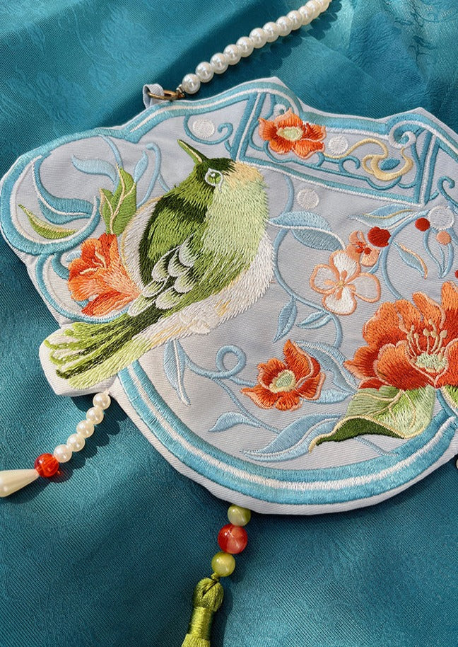 Floral and Sparrow | Blue Embroidered Bag