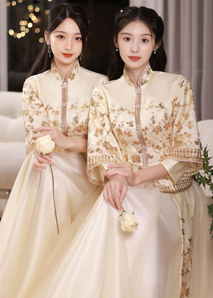Bridesmaids Gold Champagne Chinese Style Dress (BM012)