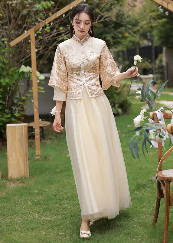 Bridesmaids Gold Champagne Chinese Style Dress (BM014)