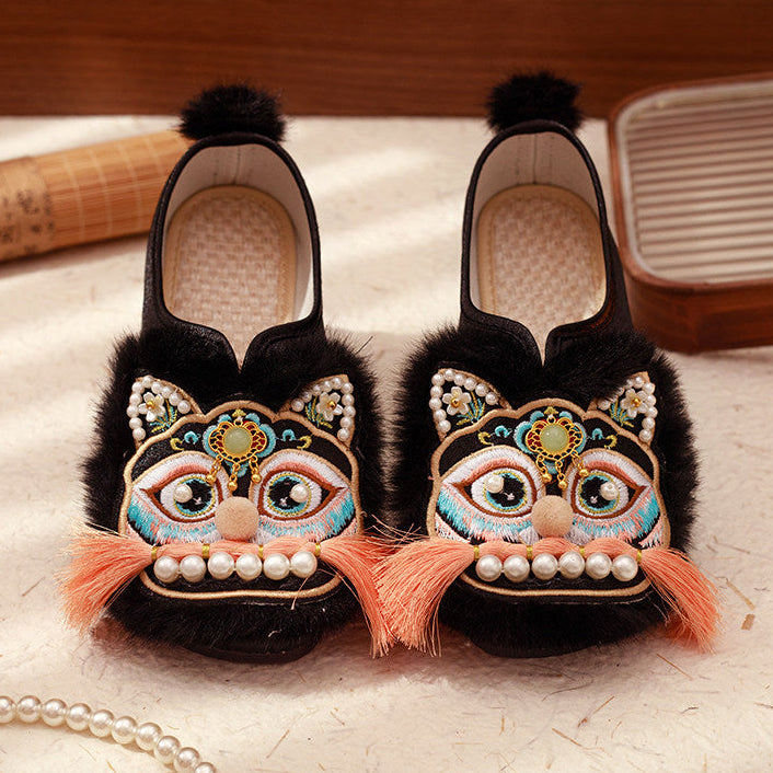Lucky Tiger | Real Rabbit Fur Embroidered Shoes(福虎)