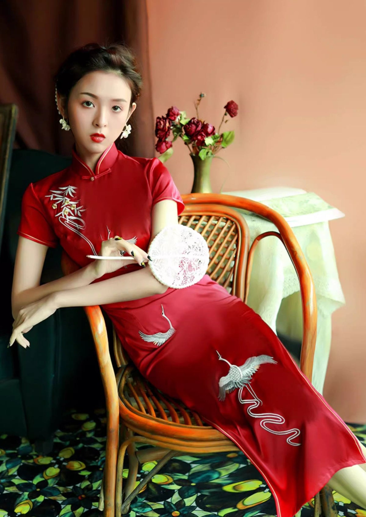 Crane | Red Qipao Dress (仙鹤)