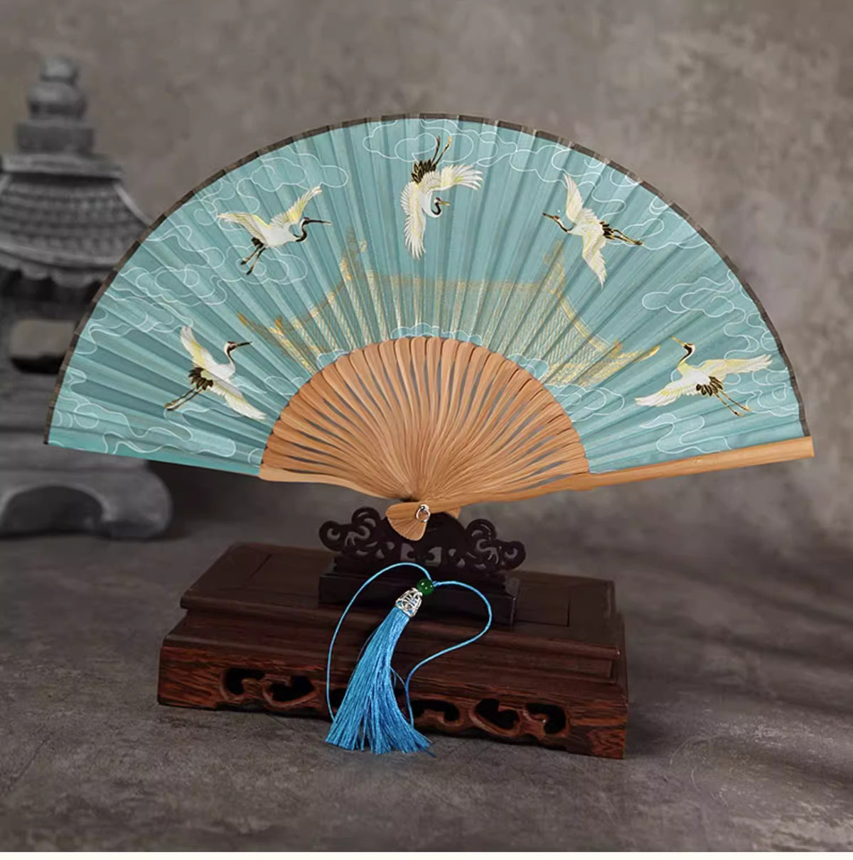 Flying Crane | Folding Tassels Fan