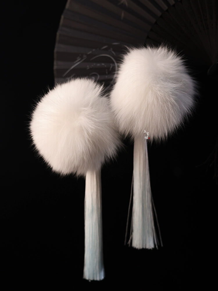 Lunar Snowball | 6 Fox Fur Pom Hair Pieces (雪月)