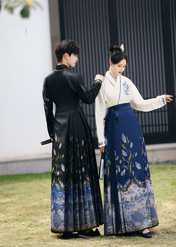 Blue & White Ode | Plus Embroidered Ma Mian Skirt Set (青花赋)