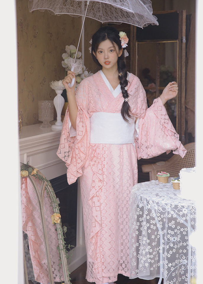 Sakura Bloom | 3-Piece Lace Asian Kimono (樱落)