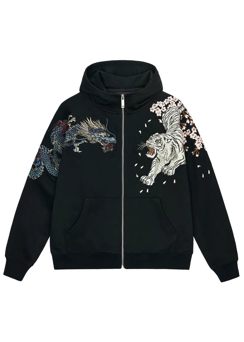 Snow Tiger | Embroidered Unisex Kimono Zip-Up Hoodie (青龙白虎)
