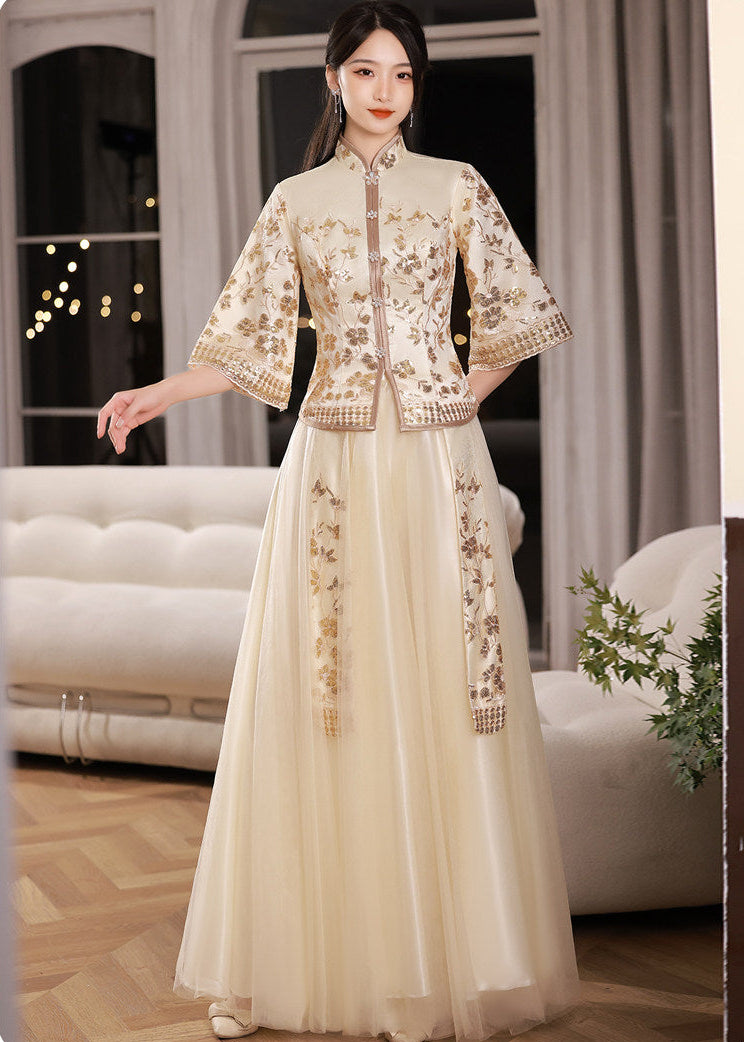 Bridesmaids Gold Champagne Chinese Style Dress (BM012)